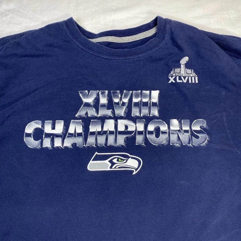 Nike Seattle Seahawks Super Bowl XLVIII Champions Blue Long Sleeve Shirt XL
